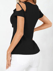 Tops V Neck Bow Cross Strap Off Shoulder Short Sleeve's T-Shirt
