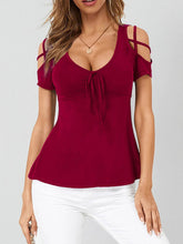 Tops V Neck Bow Cross Strap Off Shoulder Short Sleeve's T-Shirt