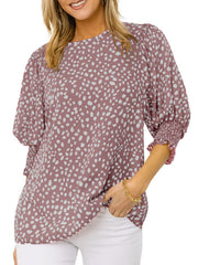 Short Sleeve Round Neck Loose Printed Chiffon Shirt
