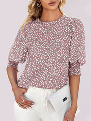 Short Sleeve Round Neck Loose Printed Chiffon Shirt