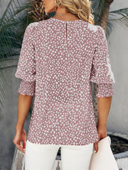 Short Sleeve Round Neck Loose Printed Chiffon Shirt