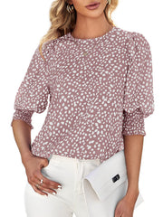 Short Sleeve Round Neck Loose Printed Chiffon Shirt