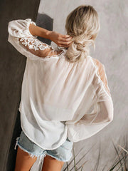 see-through V-neck lace shirt shirt