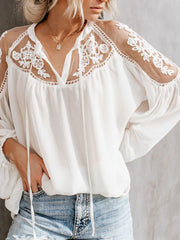 see-through V-neck lace shirt shirt