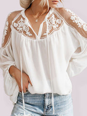 see-through V-neck lace shirt shirt