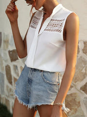 V-neck's shirt's lace hollow top