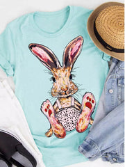 Leopard Bunny Easter Explosion Style Urban Casual Short-sleeved T-Shirt Top