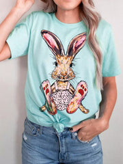 Leopard Bunny Easter Explosion Style Urban Casual Short-sleeved T-Shirt Top