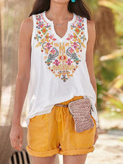 European American's ethnic style embroidery top T-shirt vest