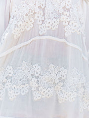 Pull en dentelle florale pour femme, col rond, chemise ample à une épaule en dentelle
