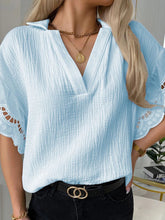 Solid Color Elegant Lace V Neck Short Sleeve Top
