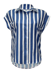 Woven OL Casual Style Striped Button Down Lapel Short Sleeve Shirt