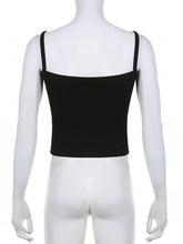 Women's Black White Contrasting Color False Two-piece Stitching Slim Camisole Top