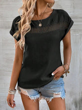 casual solid color stitching lace hollow short-sleeved top