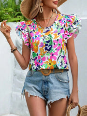 Floral Print Double Layer Feifei Short Sleeve Shirt