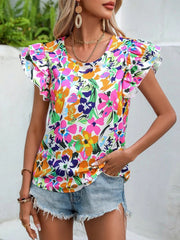 Floral Print Double Layer Feifei Short Sleeve Shirt