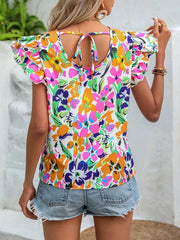 Floral Print Double Layer Feifei Short Sleeve Shirt