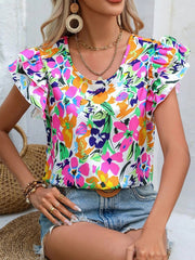 Floral Print Double Layer Feifei Short Sleeve Shirt