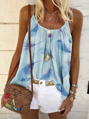 Women's Tops Loose Feather Print Camisole T-Shirt