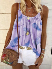 Women's Tops Loose Feather Print Camisole T-Shirt