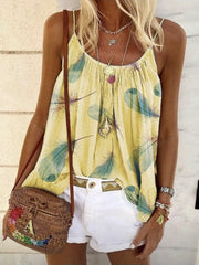 Women's Tops Loose Feather Print Camisole T-Shirt