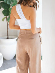 Spice Girl Diagonal One Shoulder Hollow Shrink Short Vest