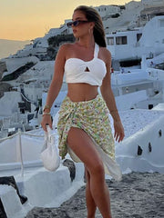 Spice Girl Diagonal One Shoulder Hollow Shrink Short Vest