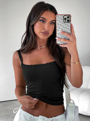 Versatile Slim Short Lace Stitching Pure Color Tank