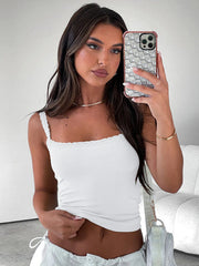 Versatile Slim Short Lace Stitching Pure Color Tank