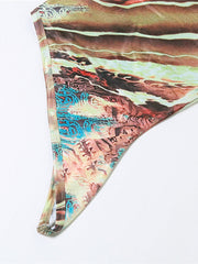 Damen-Unterhemd mit Print, One-Shoulder-Ärmeln, diagonalem Saum und schmaler Passform