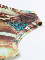 Damen-Unterhemd mit Print, One-Shoulder-Ärmeln, diagonalem Saum und schmaler Passform