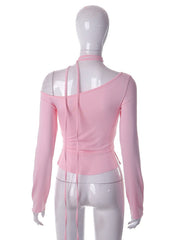 T-shirt slim à manches longues et épaules inclinées pour fille sexy