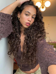 Haut slim en dentelle à col en V et manches cloche