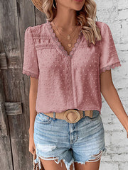 V-neck neckline lace panel elegant blouse