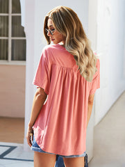 casual V-neck solid color babydoll short-sleeved T-shirt