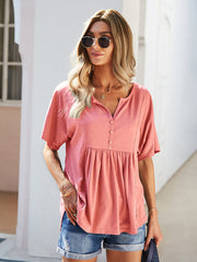 casual V-neck solid color babydoll short-sleeved T-shirt