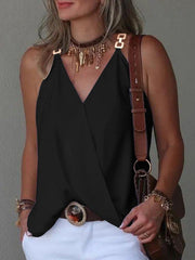 Simple V-neck Metal Buckle Printed Vest Top