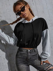 Color Matching Short Section Navel Casual Hooded Sweatshirt