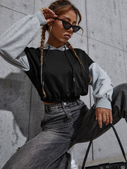 Color Matching Short Section Navel Casual Hooded Sweatshirt