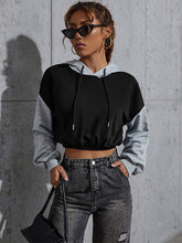 Color Matching Short Section Navel Casual Hooded Sweatshirt