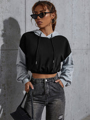 Color Matching Short Section Navel Casual Hooded Sweatshirt