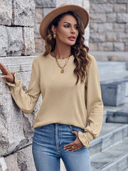 Lässiges, lockeres Oberteil mit Rundhalsausschnitt und einfarbiger Optik