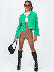 Damen Strickjacke mit Knopf-Revers und hohlen Langarm