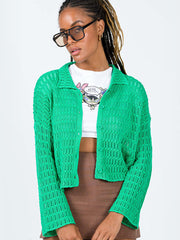 Damen Strickjacke mit Knopf-Revers und hohlen Langarm