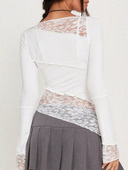 Damen Langarm-Top mit Spitzen-Patchwork