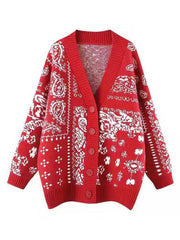 Weihnachts-Strickjacke mit Hirschkopf und Schneeflocke aus Jacquard