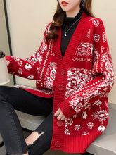Weihnachts-Strickjacke mit Hirschkopf und Schneeflocke aus Jacquard