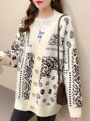 Weihnachts-Strickjacke mit Hirschkopf und Schneeflocke aus Jacquard
