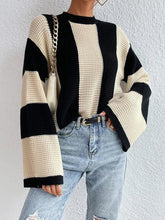 tops round neck thick stitched wide striped sweater