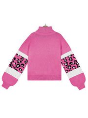 Women's loose turtleneck long sleeve leopard print sweater